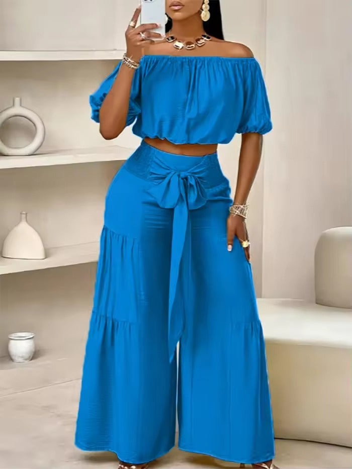Shortsleeve Top & Wide Leg Pants Set