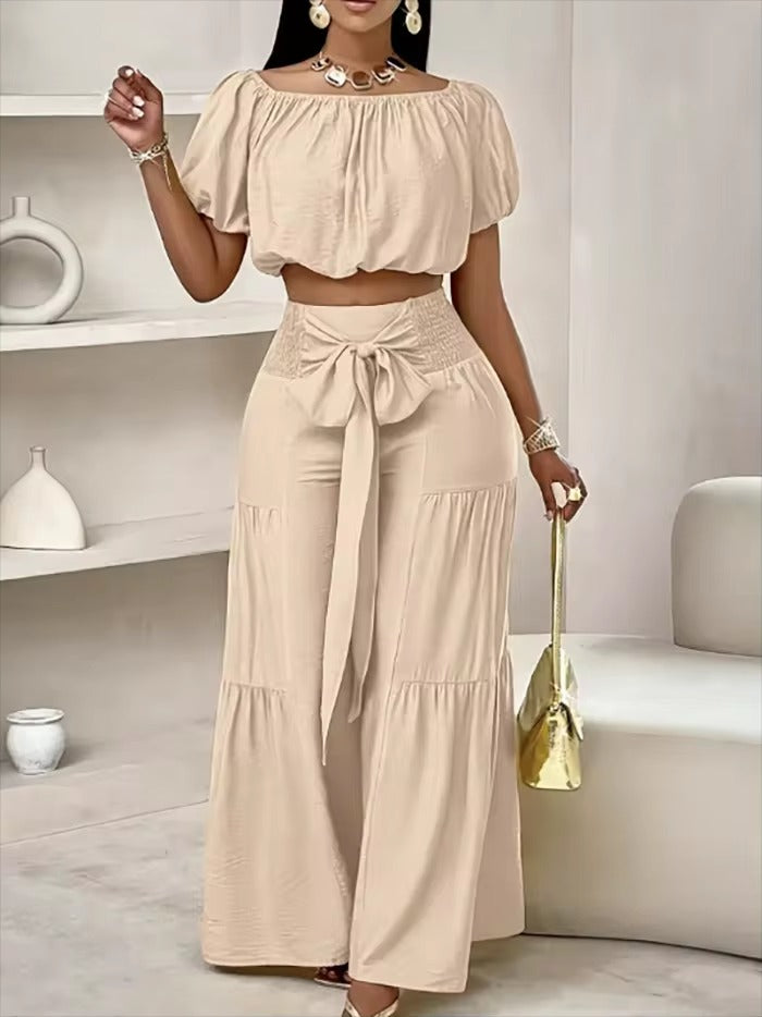 Shortsleeve Top & Wide Leg Pants Set