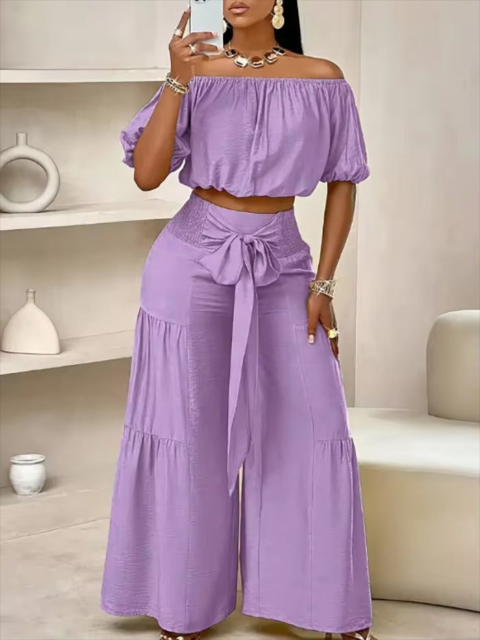 Shortsleeve Top & Wide Leg Pants Set