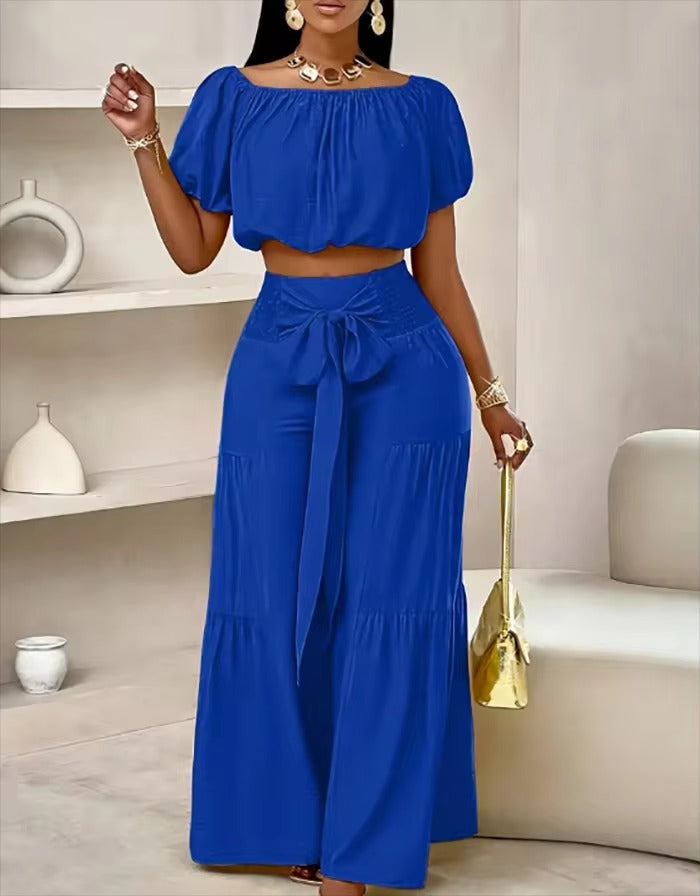 Shortsleeve Top & Wide Leg Pants Set