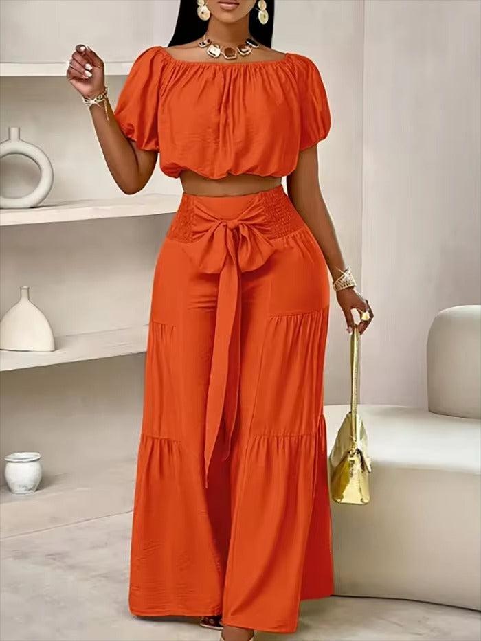 Shortsleeve Top & Wide Leg Pants Set