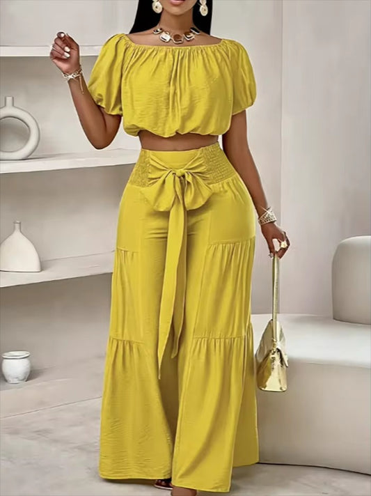 Shortsleeve Top & Wide Leg Pants Set