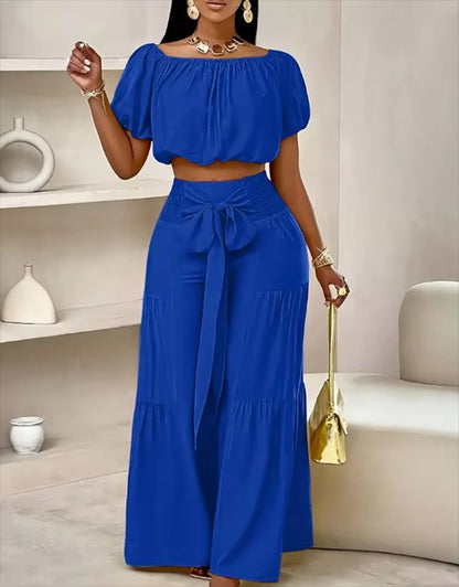 Shortsleeve Top & Wide Leg Pants Set